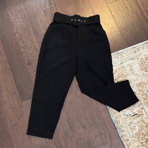 Zara High Waisted Black Belted Pants